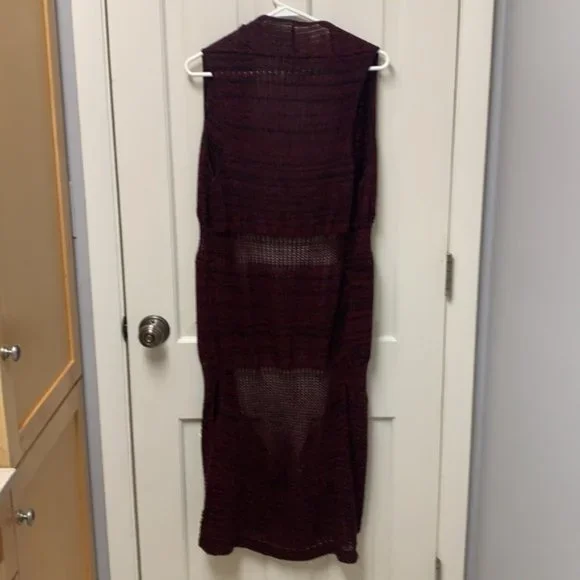 RUE21 Medium Long Open Front Cardigan Vest Burgundy & Black - Picture 13 of 13